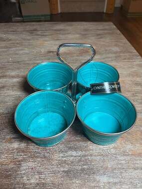Cynthia Rowley New York Teal Metal 4-Section Serving Caddy